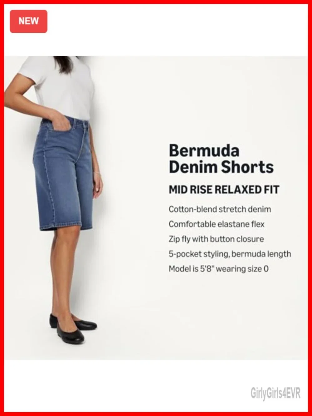 Women's Relaxed-Fit Mid-Rise Long Jean Shorts Bermuda Denim Stretch Cotton